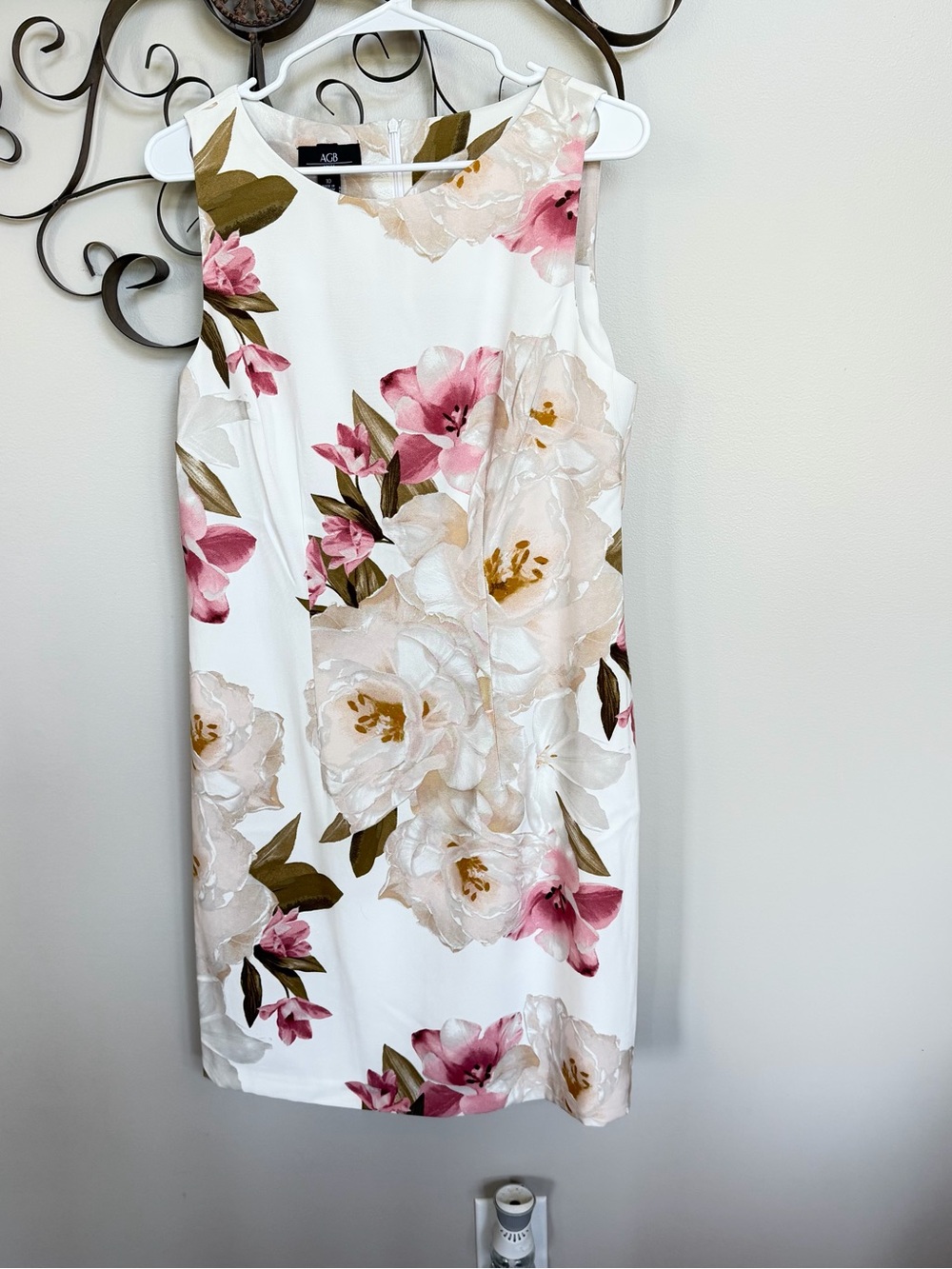 AGB White Mini Dress with Pink & Cream Floral Print